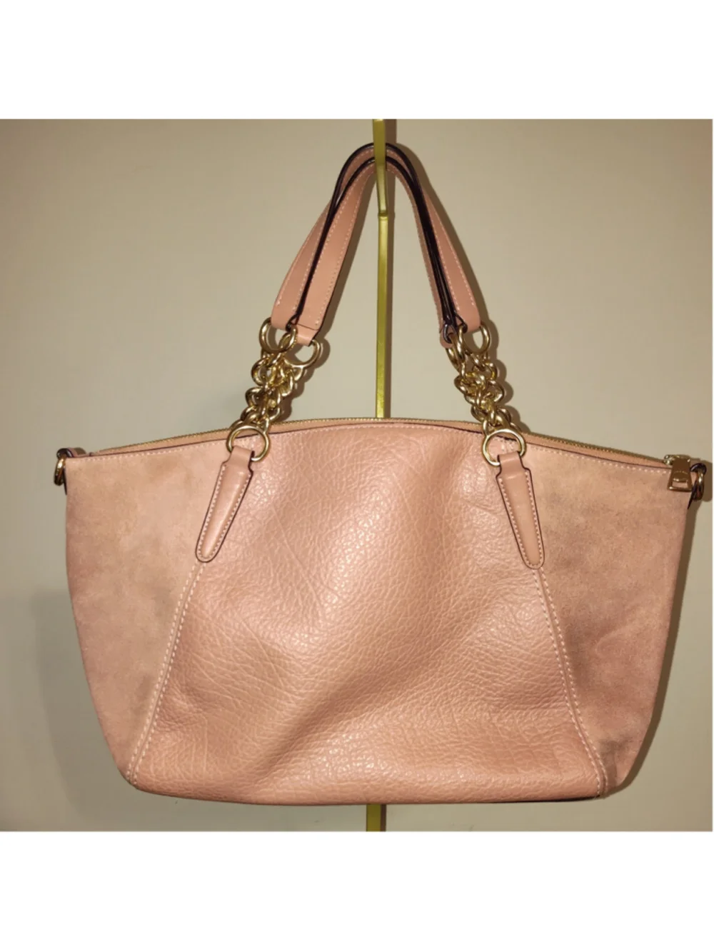 Women's Coach Pink Leather Satchel with Gold Chain Handles, One Size